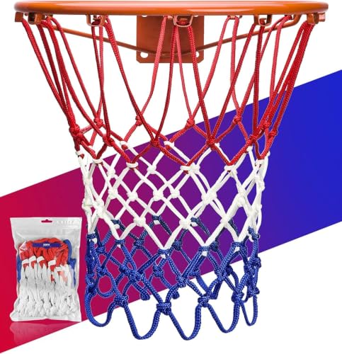 Professional-Grade Basketball Nets - Super Strength, 2 Pack, Red, White & Blue