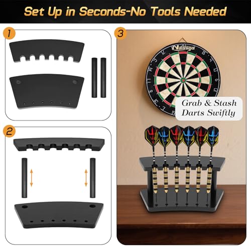 Wooden Dart Holder Stand for Desk or Shelf - Holds 6 Steel & Soft Tip Darts