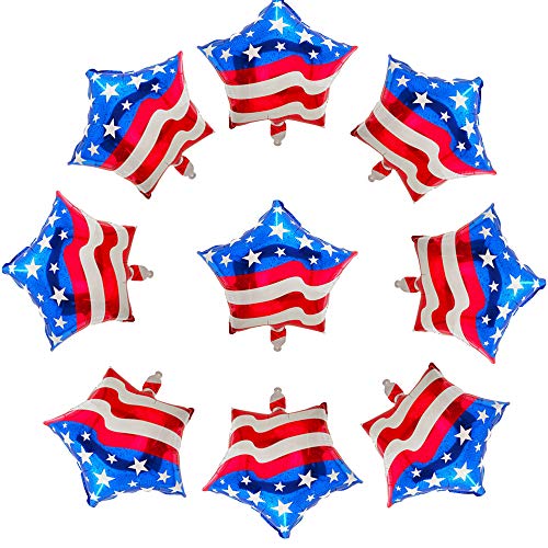 Patriotic American Flag Balloons - 10 Pack Star-Shape Mylar