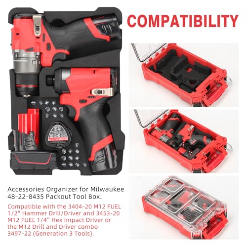 Gen 3 M12 Drill Driver and Accessories Organizer for Milwaukee 48-22-8435 Packout Tool Box - EVA Liner for Enhanced Protection(Black Liner Only - Box and Tools Not Included)