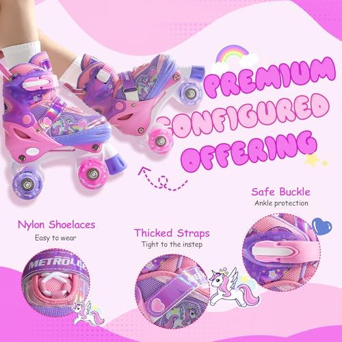 METROLLER Girls Purple Adjustable Roller Skates with Light-Up Wheels, Size 10C-13C US