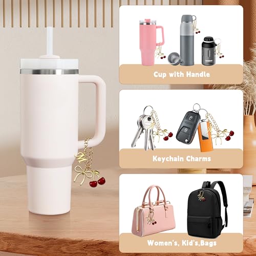 Gold Letter Charm with Bow & Red Cherry for Stanley Cup Tumbler
