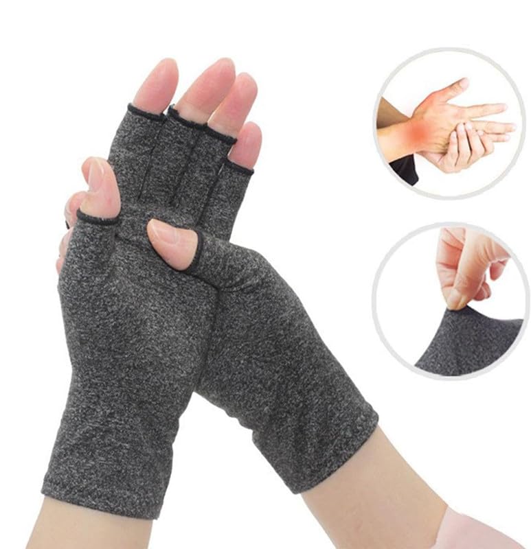 Compression Arthritis Gloves - Fingerless Design, Medium Gray