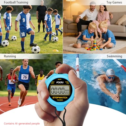 Simple Silent Stopwatch Timer - Black & Blue - Easy to Use