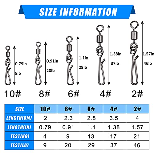 Fishing Swivels Snaps - High Strength Clips, 10#-50pcs