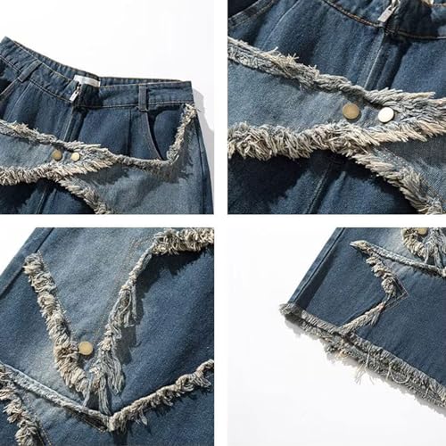 High Waist Women's Y2K Denim Shorts - Multi-Pocket, X-Large Blue