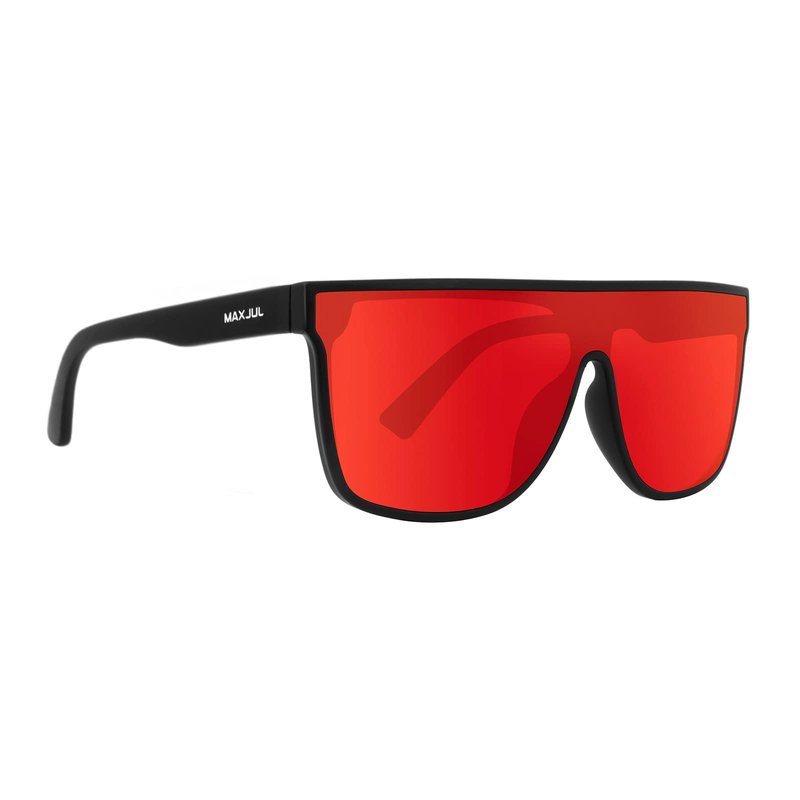 MAXJULI Polarized Sunglasses for Men and Women,UV400 Protection Sun Glasses with Flat Top Lens,Ideal for Driving Golf (Matte Black/Red)