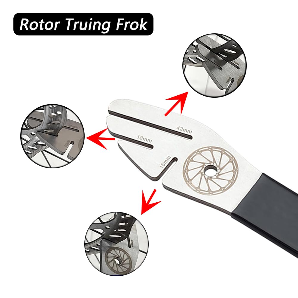 LHMYTREE Rotor Truing Fork Bike Disc Alignment Tool Bicycle Brake Wrench,3 Slot Bicycle Brake Wrench,and 8 PCS Bicycle Disc Brake Pads Adjusting Tool (Arc and Ellipse Shape),Used for Mountain Bikes.