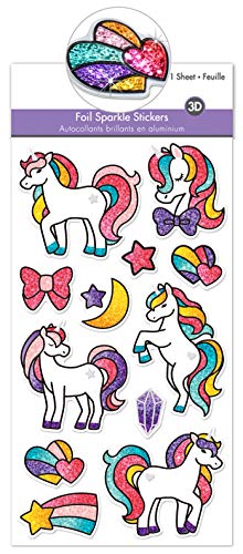 Unicorn Stickers - Rainbow Foil Sparkle 3D Stickers for Kids