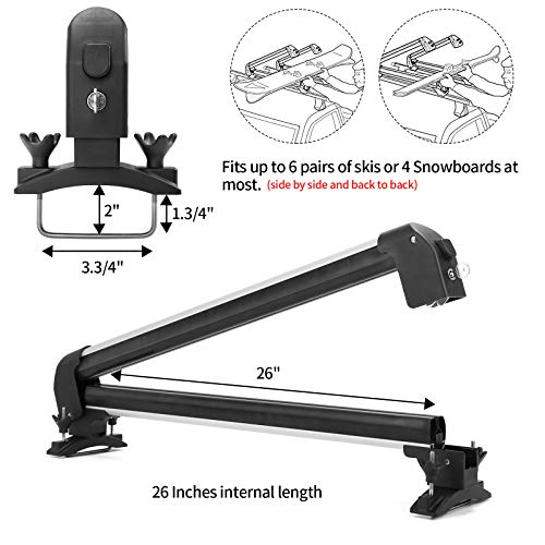 Universal Ski & Snowboard Roof Rack - Holds 6 Skis or 4 Boards