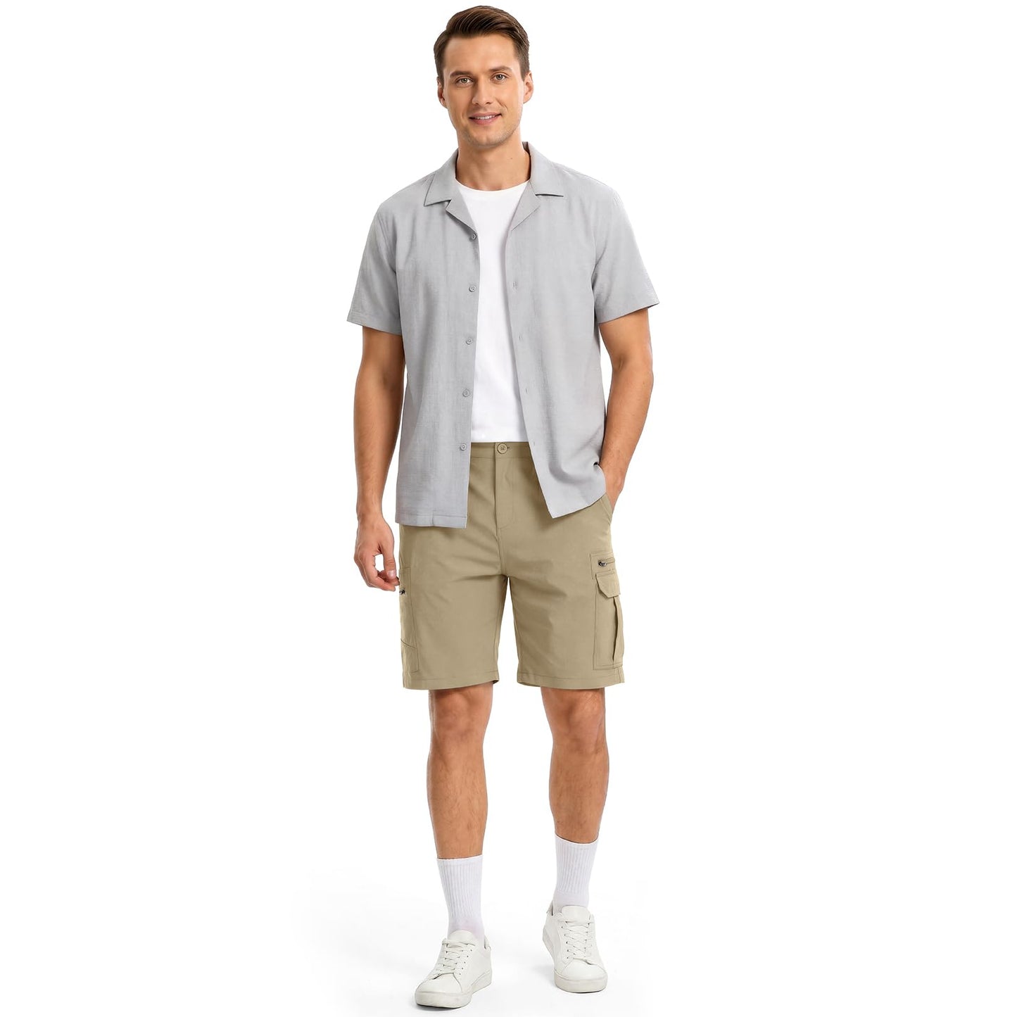 Jessie Kidden Mens Outdoor Casual Expandable Waist Lightweight Water Resistant Quick Dry Fishing Hiking Shorts (6222 Khaki 10inch 40)