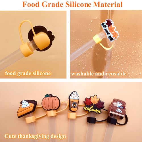 12pcs Fall Straw Toppers - Thanksgiving Silicone Covers for 10mm Straws