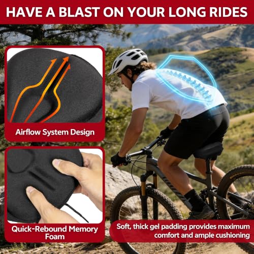 RIXOW Bike Seat Cushion - Narrow Black Memory Foam Saddle Pad, Universal Fit