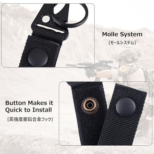 Tactical Molle Keychain Belt Clip - Heavy Duty Gear Holder - Black, 2 Pack