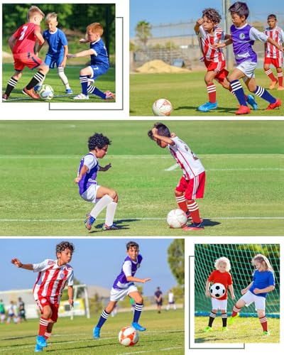 Youth Soccer Socks - Knee High, Breathable for Kids 6-9 Years - Blue White & Black White