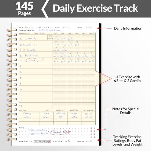 Fitness Journal Workout Planner for Progress Tracking - A5 Black