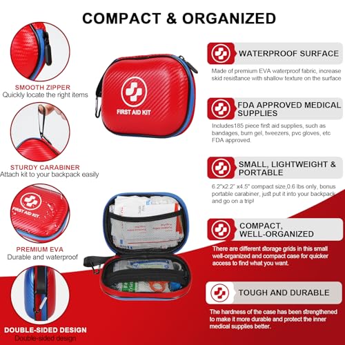 185-Piece Waterproof First Aid Kit - Portable Emergency Supplies - Red/Blue