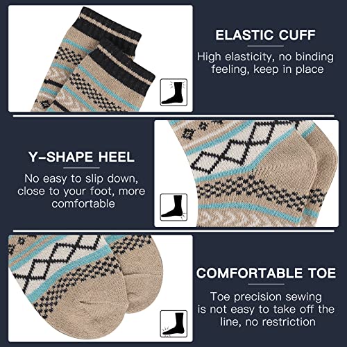 Heatuff Mens Warm Wool Socks 5 Pairs Multicolor Thermal Crew Pattern Socks Winter