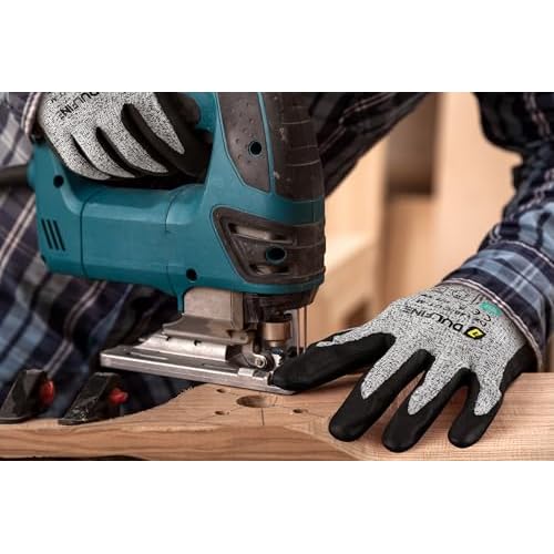 DULFINE A3 Cut Resistant Work Gloves for Men Women,Touchscreen Foam Nitrile Coated,12 Pairs Pack,Ideal for,Glass Cutting