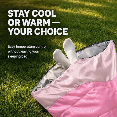 Pink Lightweight Camping Sleeping Bag 4.4lb for Adults & Kids - 32°F–65°F