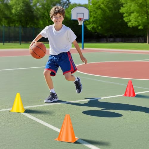 7 Inch Soccer Cones - 24 Pack Durable Agility Training Cones in Various Colors