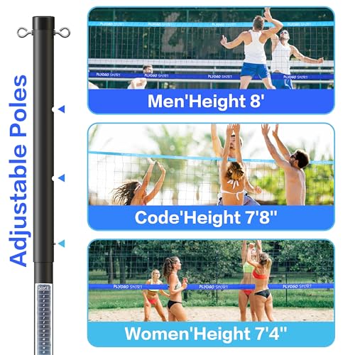 Heavy Duty Volleyball Net Set - 32FT Height Adjustable, Blue