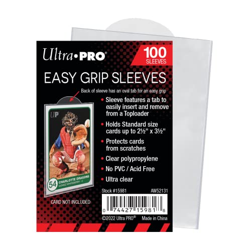 Easy Grip Card Sleeves with Tab - 100 Count for Standard Trading Cards