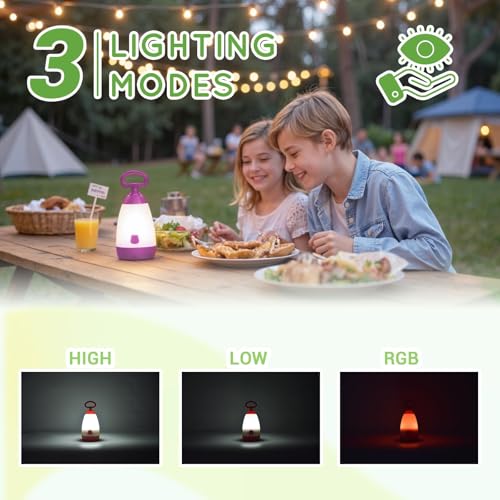 PEPTRONIC Kids Camping Lantern & Night Light (Purple) – 3-Mode 360° Eye-Safe, IPX4 Waterproof