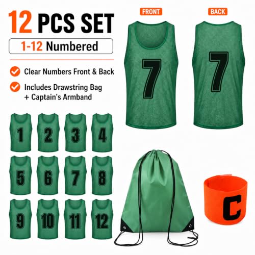 12-Pack Soccer Pinnies Scrimmage Vests with Drawstring Bag & Armband