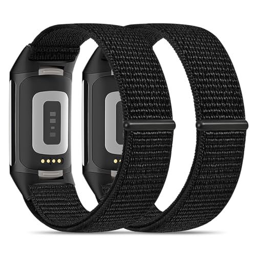 Nylon Watch Bands for Fitbit Charge 5/6 - 2 Pack Black