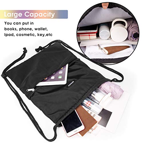Lightweight Foldable Drawstring Backpack Gym Sackpack - Black