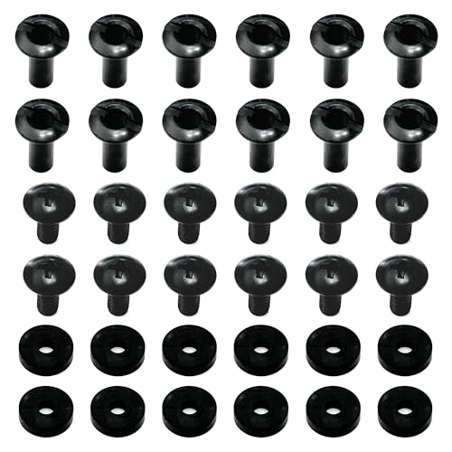 Gun Holster Hardware Set - 1/2 Inch Posts & Chicago Screws - Black Open Slotted Fasteners with Washers - 12 Sets - DIY Kydex & Leather