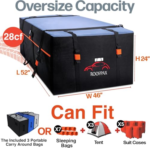 Extra Large 28 CuFt Car Rooftop Cargo Carrier Bag - Waterproof Storage
