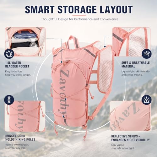 Pink Zavothy Hydration Vest Pack with 1.5L Water Bladder, Lightweight 6L Running & Cycling Backpack