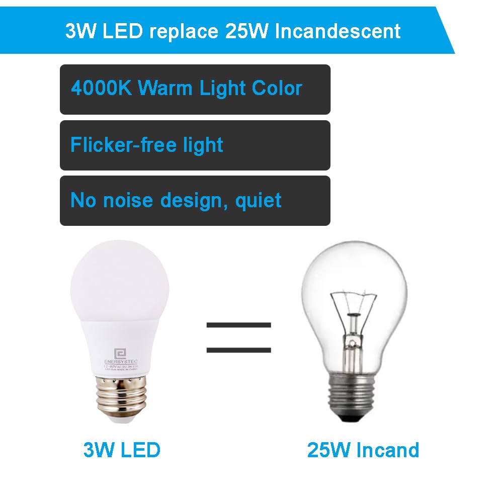 12V-60V LED Light Bulb E26 Regular Light Base,4000K Daylight, 12V AC DC Low Voltage 3W LED Equivalent 25W Incandescent Lamp, Medium Screw Base, 12V 24V 32V 36V 48V 60V A15 Bulb, Not for 120V, 2 Pack