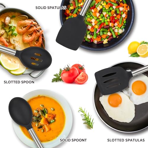 Silicone Kitchen Utensils Set, 4-Piece BPA Free Spatula & Spoon Nonstick Safe
