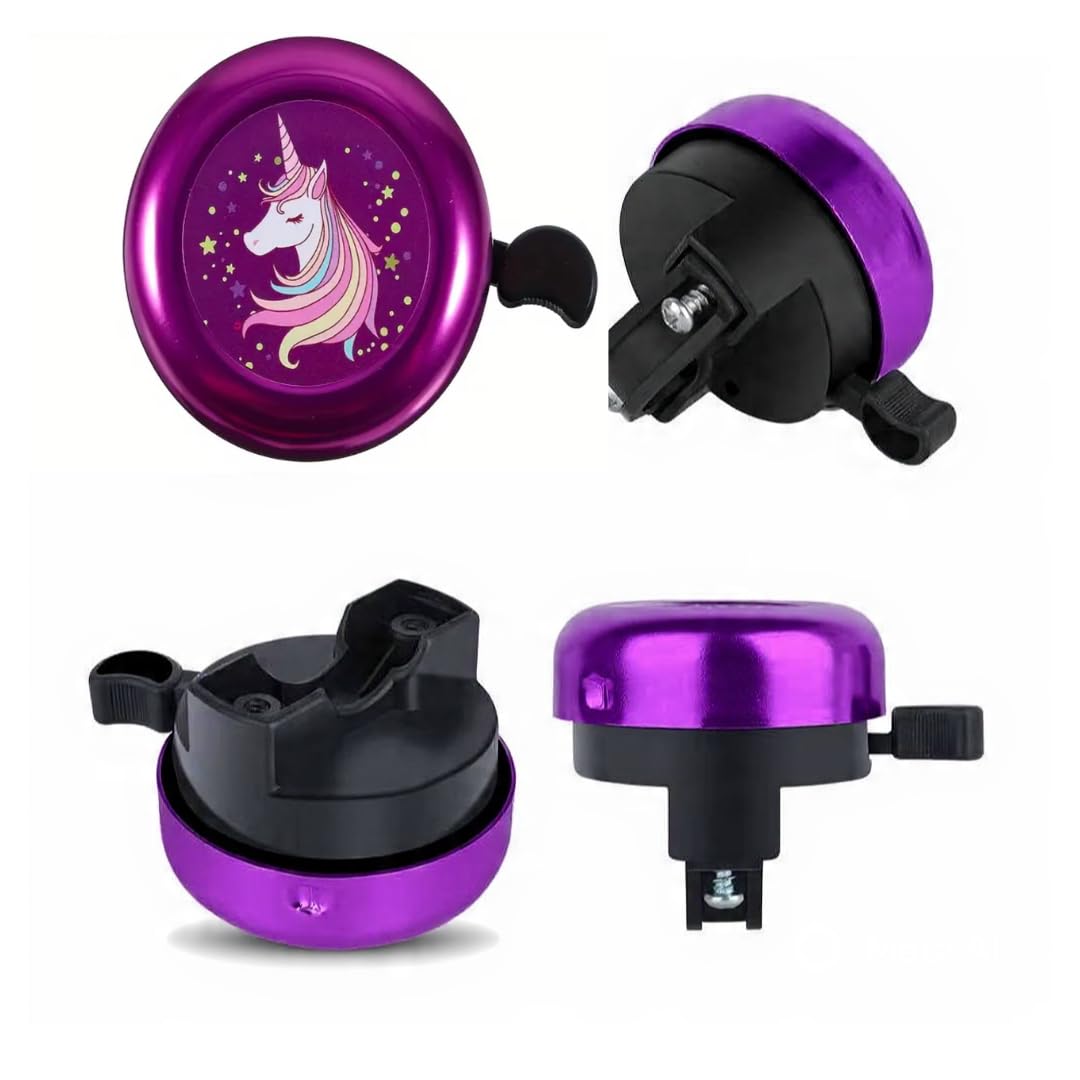 Magical Unicorn Bike Bell, Purple Metal with Rainbow Design, Kids Bicycle Accessory with Stars Pattern (Purple Unicorn)