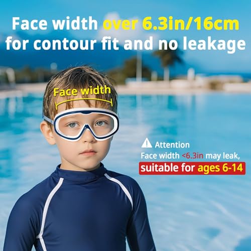 Pixel Panda Kids Swim Goggles 2 Pack for Ages 6-14, Anti-Fog UV Wide View, Blue Variation