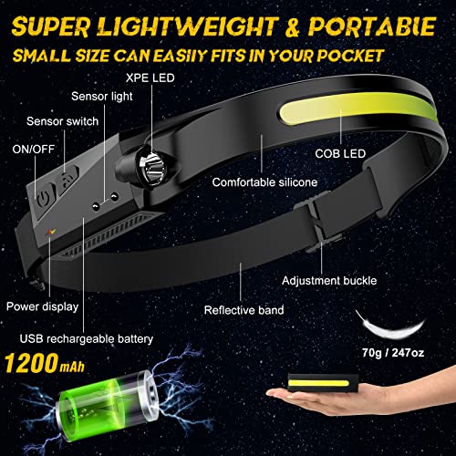 Rechargeable LED Headlamp with Motion Sensor - 350 Lumens, 2 Pack