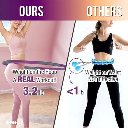 Purple 5LB FEECCO Weighted Fitness Hula Hoop - Detachable Sections for Weight Loss