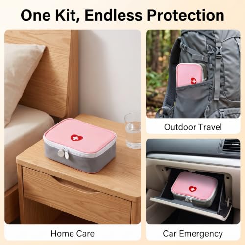 Pink Mini First Aid Kit - Portable Emergency Medicine Organizer