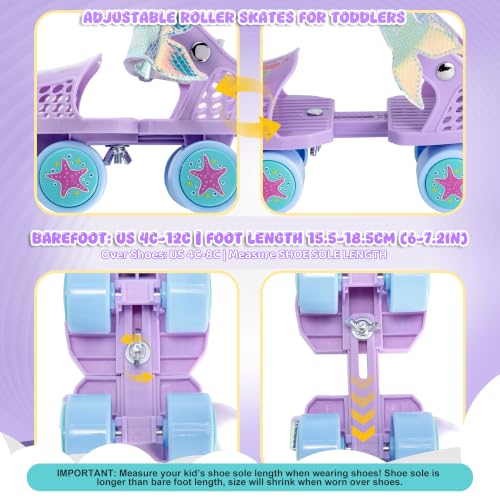 SULIFEEL Mermaid Purple Kids Adjustable Quad Roller Skates for Girls & Boys