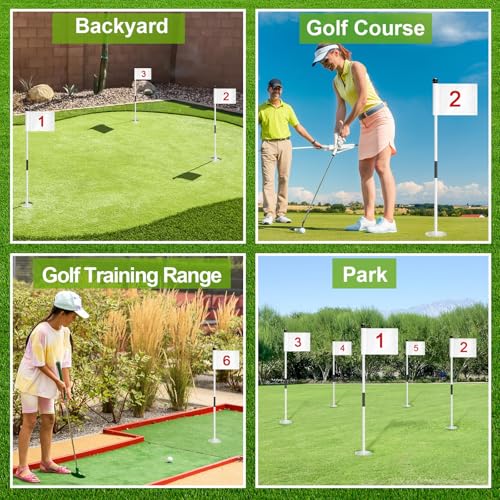 Hungdao 3-Piece Golf Flagstick Set for Putting Green - Stylish White Flags/Cups