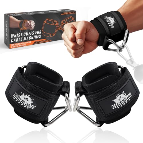 Padded Wrist Cuffs for Cable Machines - Adjustable Size L (6.7"-7.7") - Black