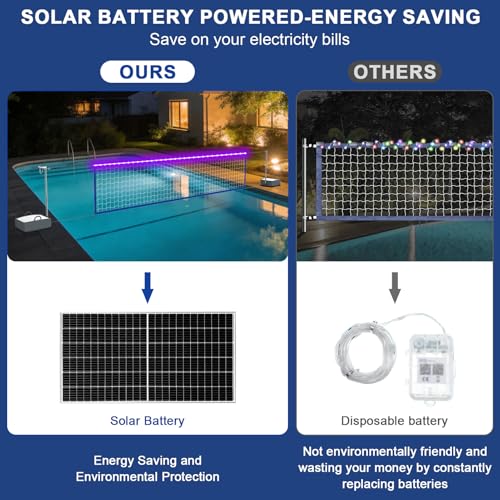 Solar-Powered Pool Volleyball Net Set with LED Lights - Adjustable 15-32FT