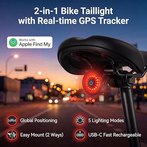 GPS Tracker for Bikes with Tail Light - Black-Red, Real-Time Anti-Theft Locator