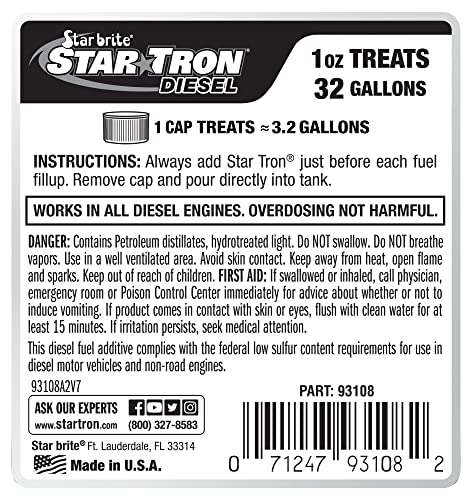 Star Tron Enzyme Diesel Fuel Treatment 8 Oz - Treats 252 Gallons, Water Disperser & Fuel Stabilizer