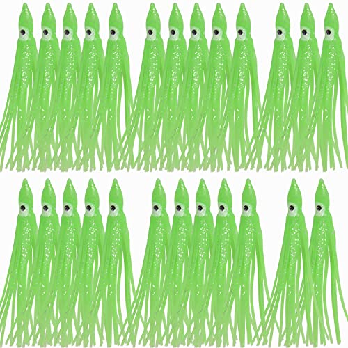 2.75-Inch Squid Skirts Fishing Lures - 25-Pack Green Octopus Trolling Bait