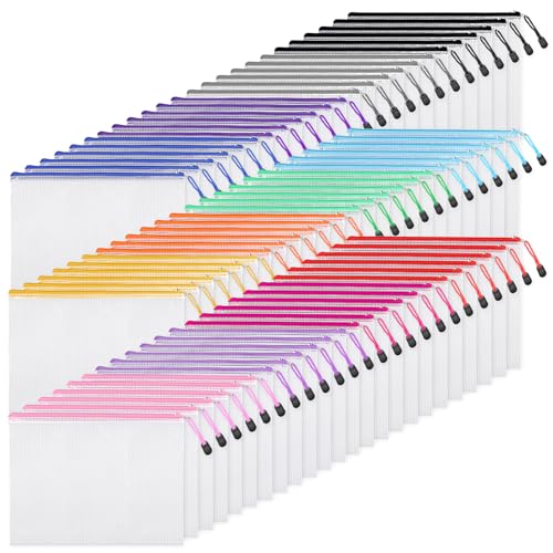 72 Pcs Mesh Zipper Pouch Set - A4 Waterproof Organizers in 12 Colors