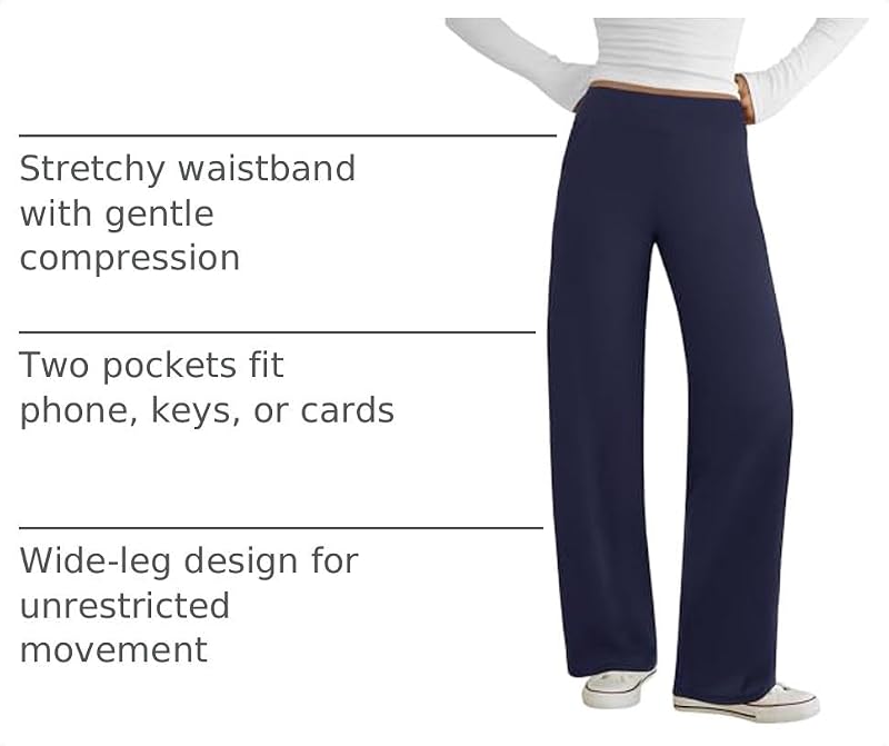 COPYLEAF Women's Wide Leg Yoga Pants with Pockets - Navy Blue, Large